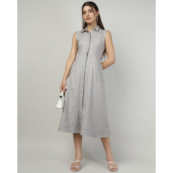 Grey Sleeveless Utility Shirt Dress
